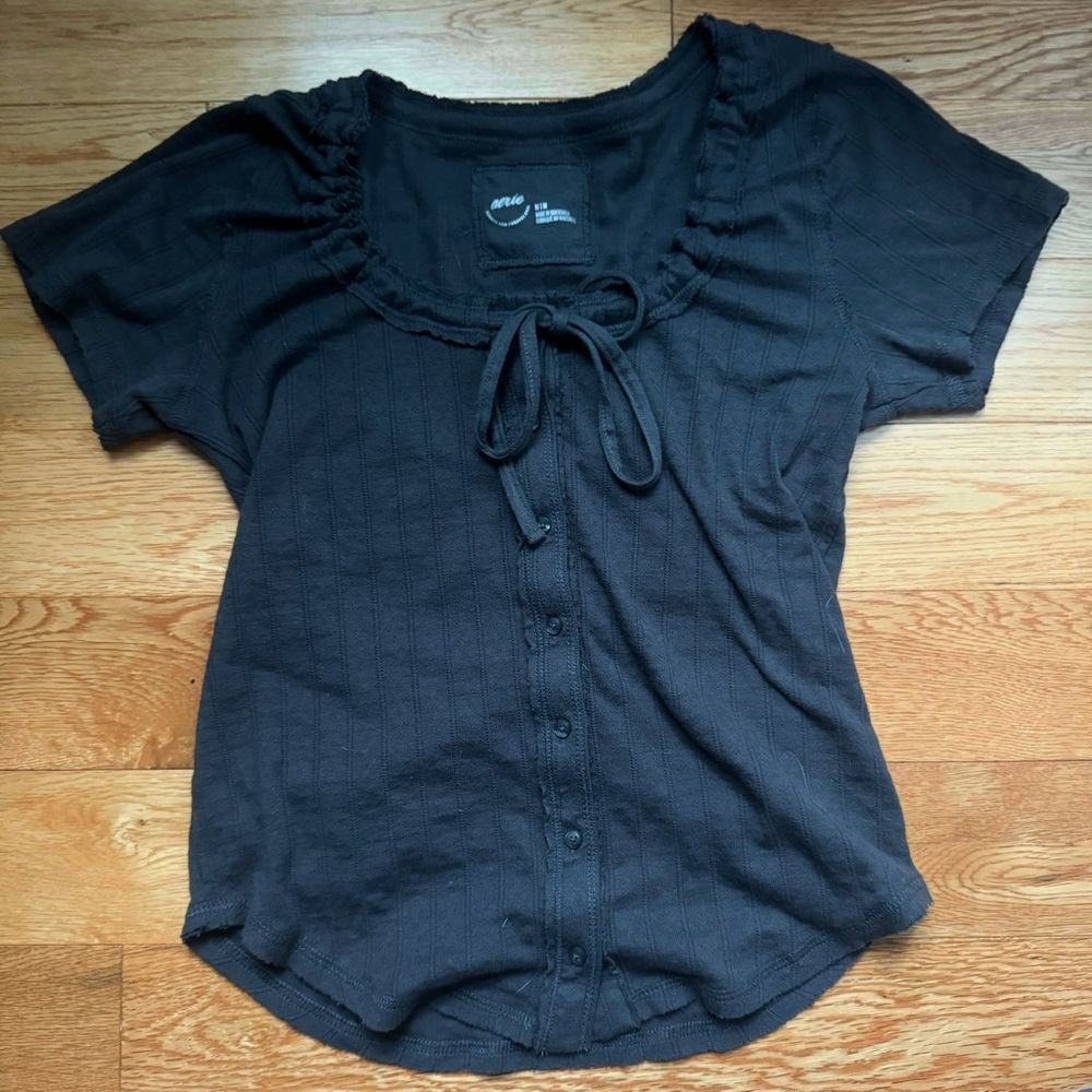 NWT Aerie Gray Tie Front Blouse